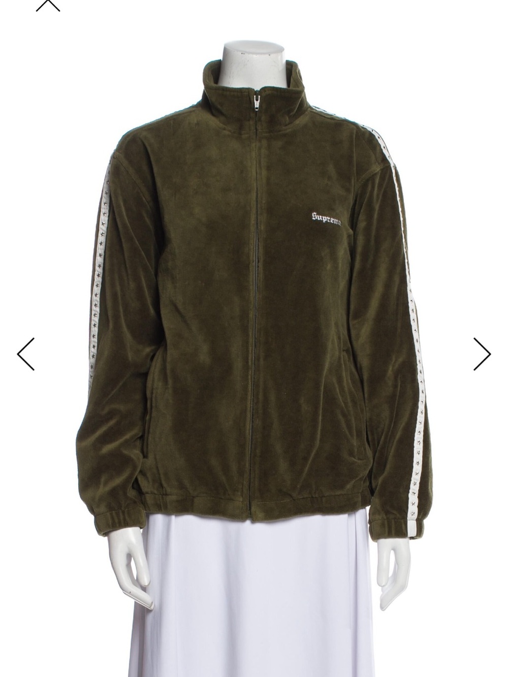 Supreme Olive Green Velour Zip Jacket with Sleeve Tape